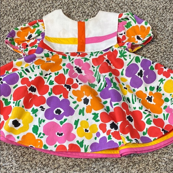 VNTG Isabella Floral Red and Purple  Sundress with Puff Cap Sleeves & Bib Collar - Picture 7 of 12